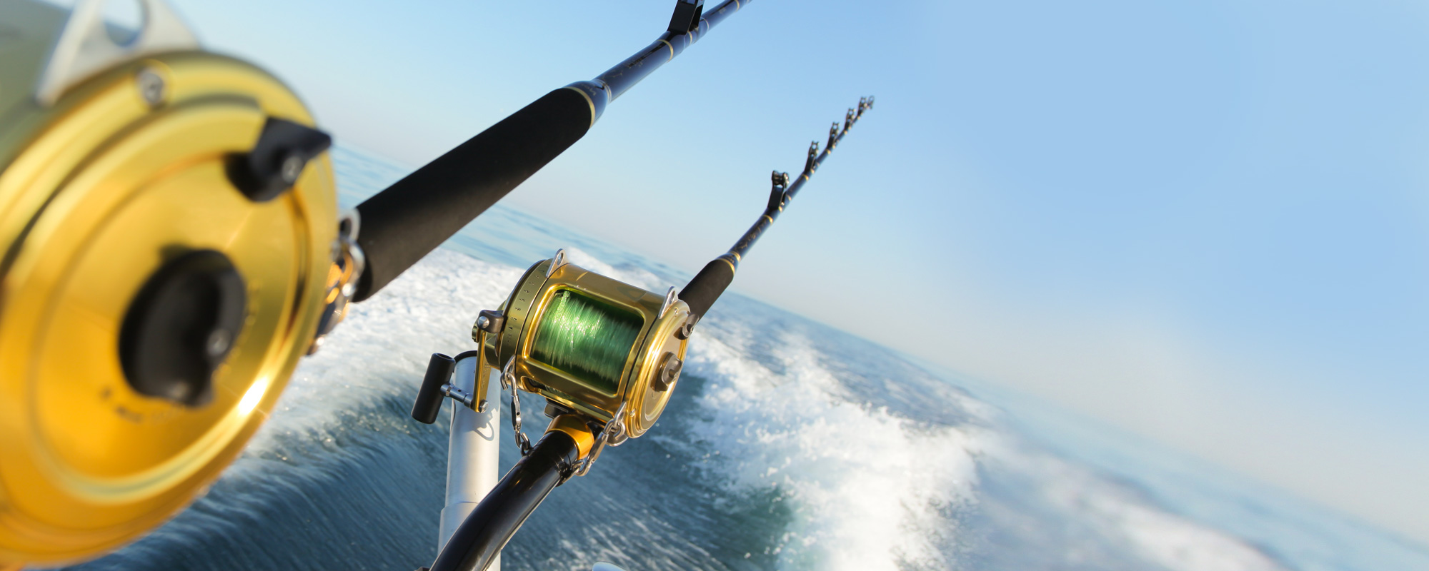 Due Canne Da Pesca Dorate In Mare Aperto